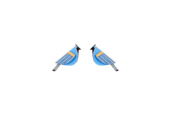 Drevené náušnice Blue Cutebird Earrings